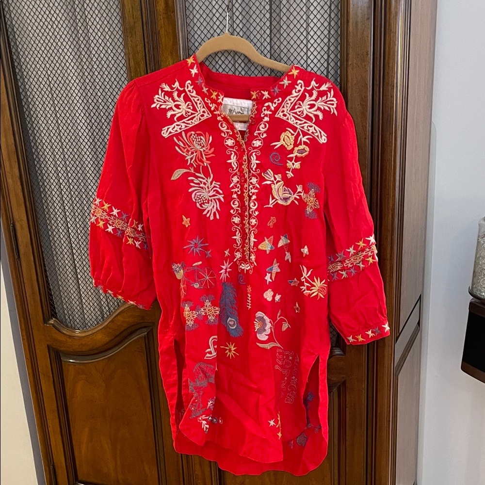 Johnny Was Red Embroidered Dress